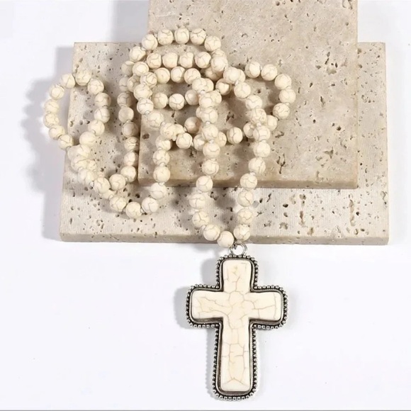 Anthropologie Magnesite Cross FINE Craftsmanship Necklace - Picture 2 of 10